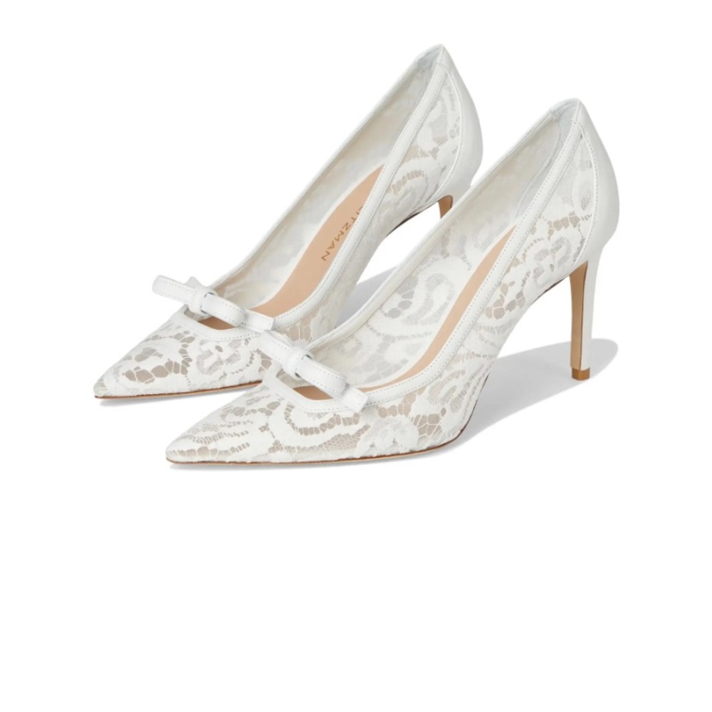 Wedding shoes 7 stuart weitzman felicity 85 white garden lace lacquered napp